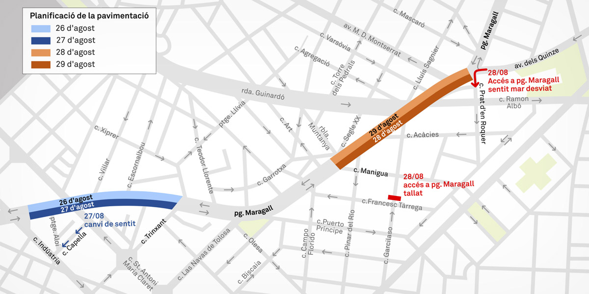 Planificació dels treballs de pavimentació del passeig de Maragall entre el 26 i el 29 d’agost | Districte de Sant Andreu