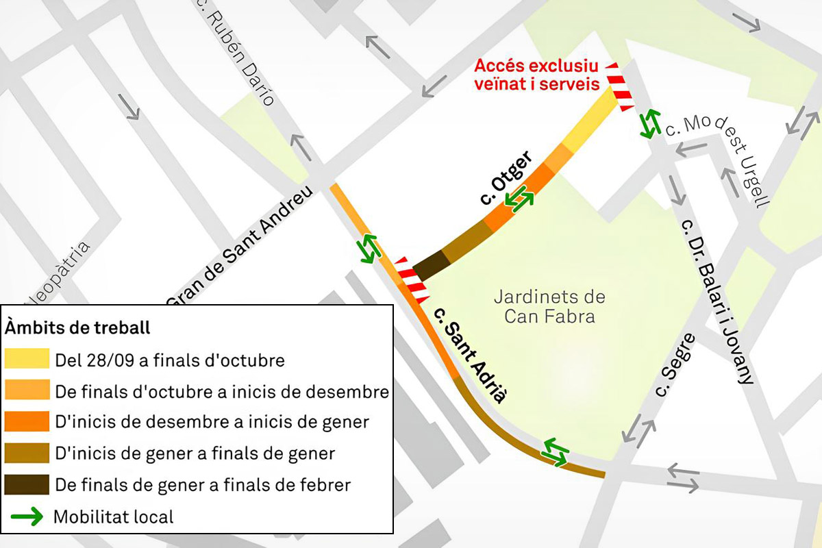 Plànol amb les fases de les obres dels carrers de Sant Adrià i d’Otger | Districte de Sant Andreu